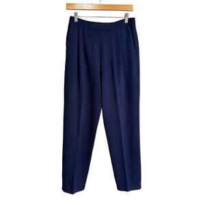 St. John Basics Knit Straight Leg Pleated Front‎ Pants in Navy Size 4